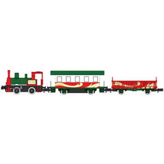 Kato 12-25 - N Scale - Christmas Train-Only Set - Standard DC - Pocket Line -- 0-4-0T #1225, Powered Passenger Car, Gondola (Christmas Colors)