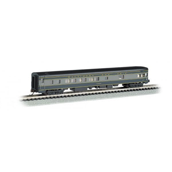 Bachmann 14353 - N Scale - 85' Smooth-Side Boat-Tail Observation w/Lighting - Ready to Run -- Baltimore & Ohio (blue, gray, black)